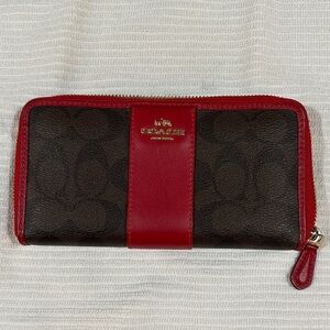 Coach ACCORDION ZIP WALLET Brown Red